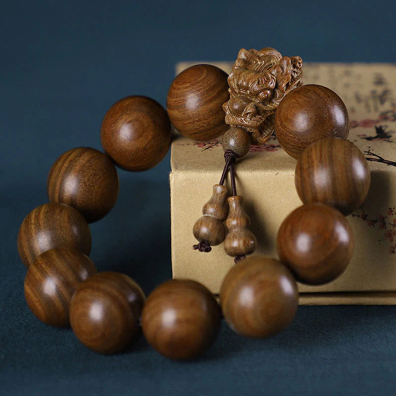 Buddha Stones Rosewood Green Sandalwood Small Leaf Red Sandalwood Dragon Carved Protection Bracelet