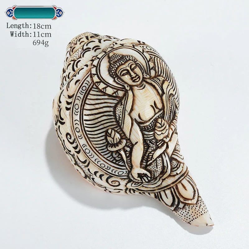 Buddha Stones Tibetan Handmade Engraved Shankha Buddha Avalokitesvara Conch Shell Wealth Decoration