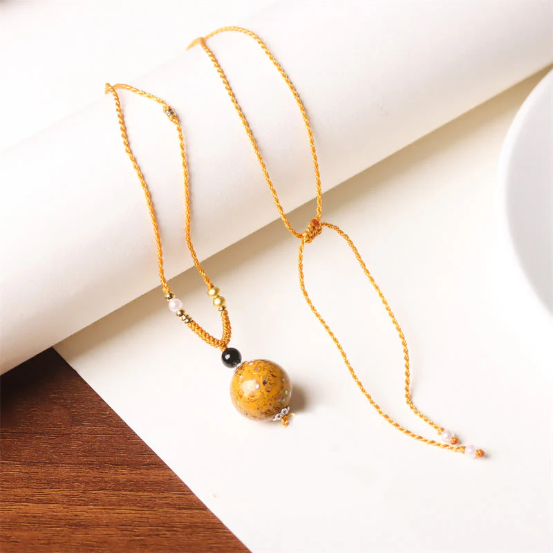 Buddha Stones Ebony Wood Aurora Lacquer Craft Bead Pearl Balance Necklace Pendant