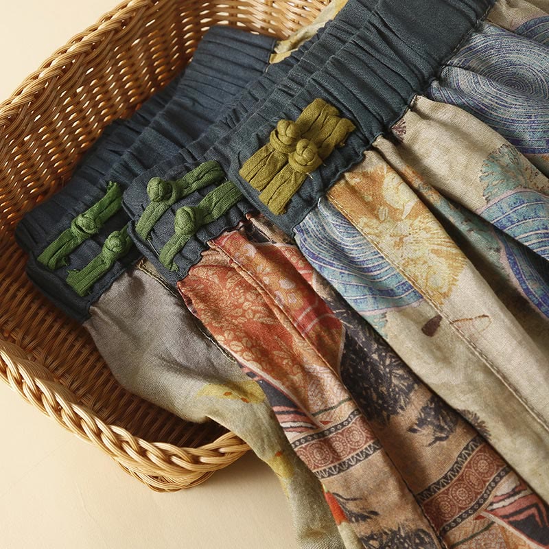 Buddha Stones Retro Casual Chinese Frog-Button Design Women's Harem Pants With Pockets