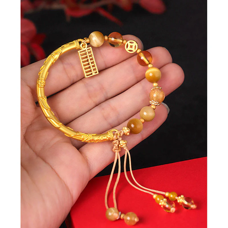 Buddha Stones Natural Tiger Eye Citrine Abacus Charm Protection Bracelet
