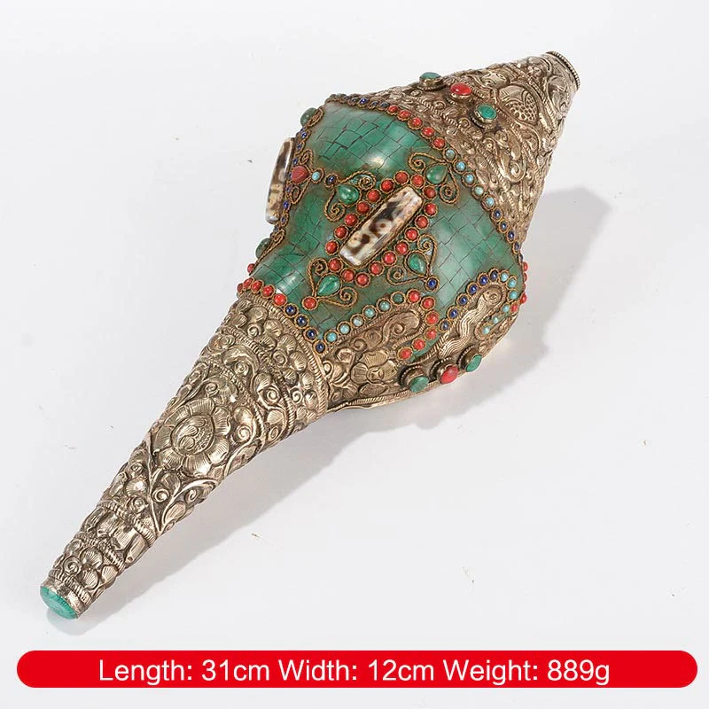Buddha Stones Tibetan Handmade Engraved Shankha Double Dorje Buddha Conch Shell Wealth Positive Decoration