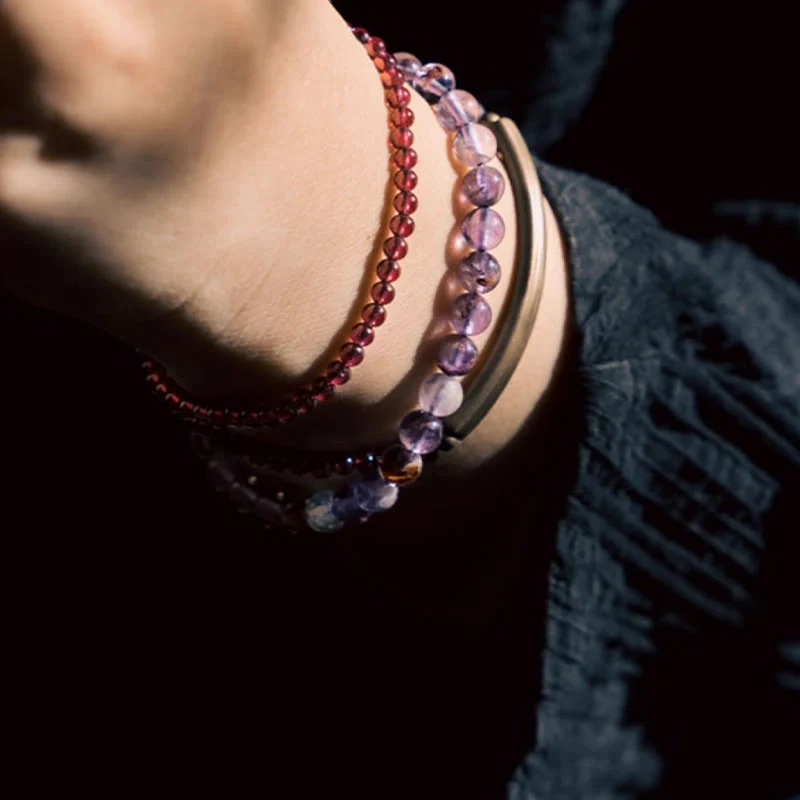 Buddha Stones Retro 6mm Amethyst 4mm Garnet Multilayer Balance Bracelet