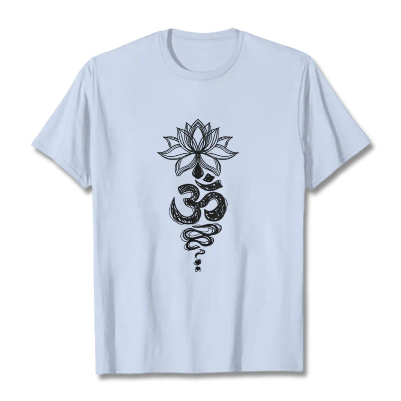 Buddha Stones Om Sanskrit Lotus Flower Pattern Meditation Cotton Tee T-shirt