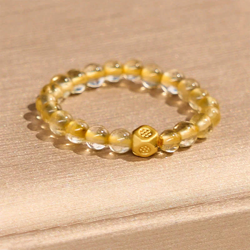 Buddha Stones 3mm Golden Rutilated Quartz Beads Wealth Elastic String Ring
