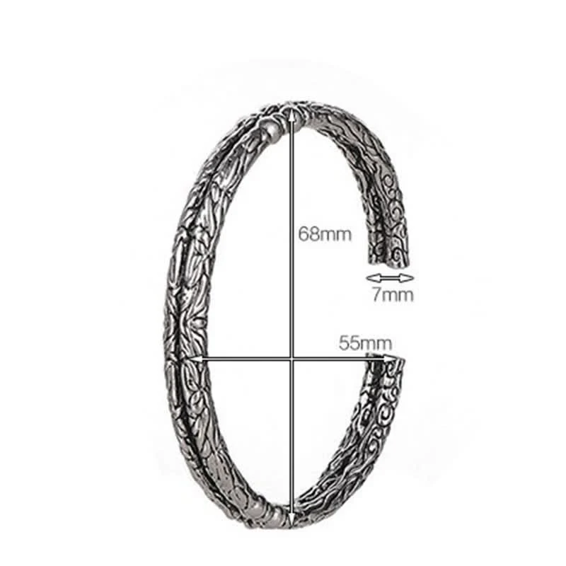 Buddha Stones Flower Dragon Pattern Engraved Balance Cuff Bracelet Bangle