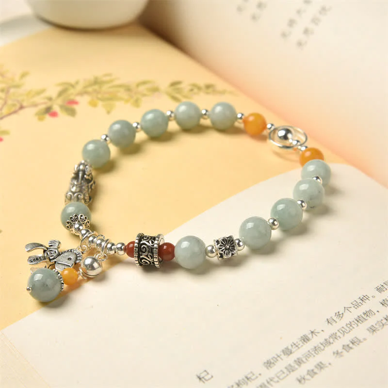 Buddha Stones 925 Sterling Silver Natural Jade Amber PiXiu Pony Success Bracelet