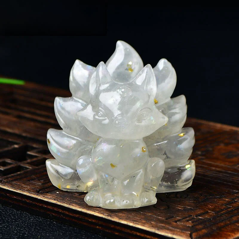Buddha Stones Natural Various Crystal Strawberry Quartz Amethyst Nine Tailed Fox Protection Home Decoration