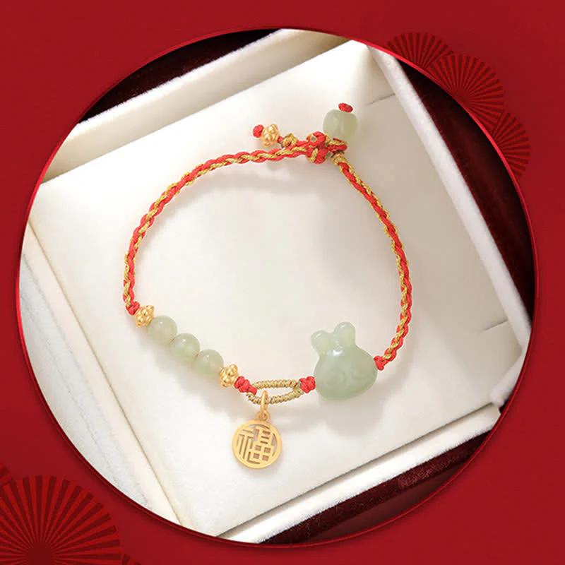 Buddha Stones 925 Sterling Silver Year of the Rabbit Hetian Jade Happiness Luck Red String Bracelet