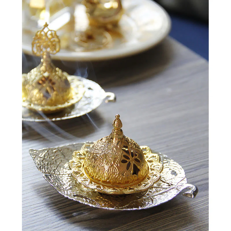 Buddha Stones Tibetan Gold Mini Leaf Coaster Meditation Incense Burner