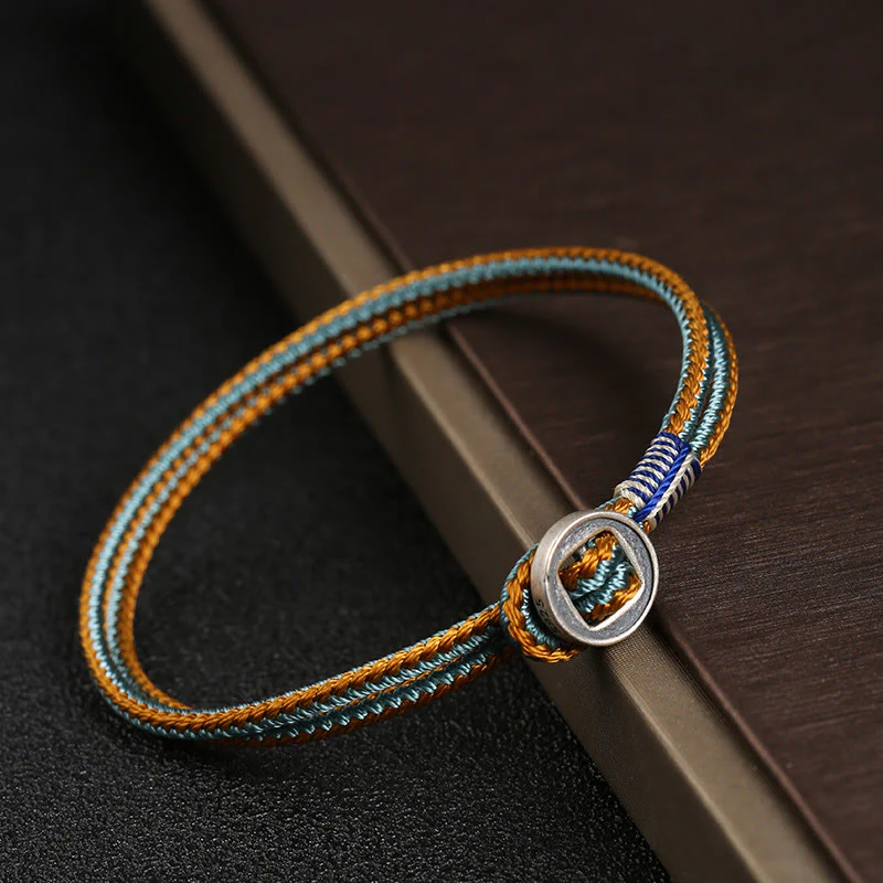 Buddha Stones 925 Sterling Silver Handmade Button Protection Weave String Bracelet