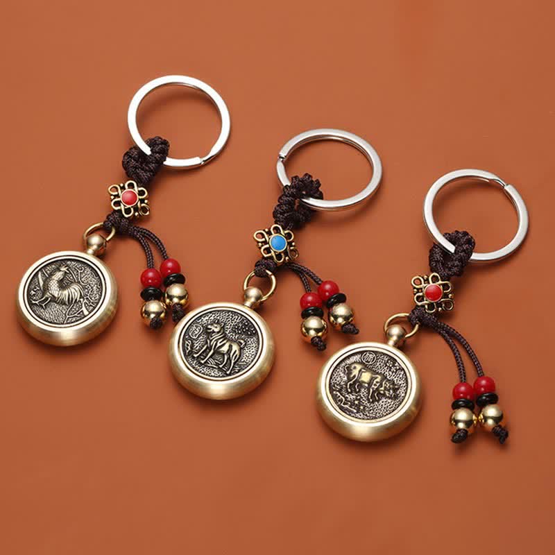 Buddha Stones 12 Chinese Zodiac Blessing Wealth Fortune Keychain
