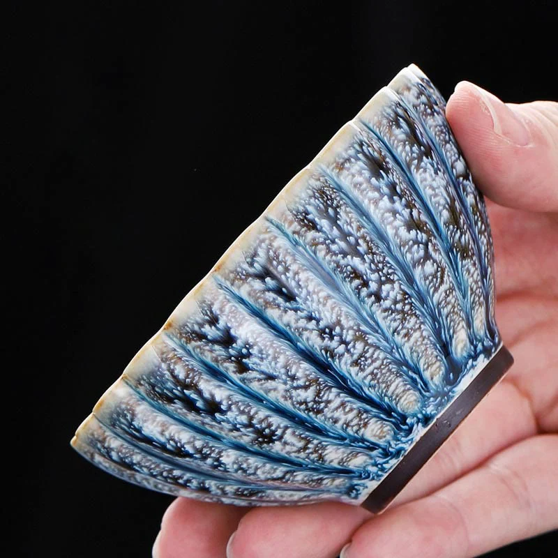 Buddha Stones Handmade Small Chinese Jianzhan Lotus Ceramic Teacup Kung Fu Tea Cup 80ml