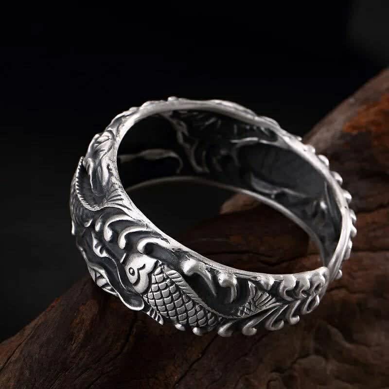 Buddha Stones Buddha Stones Koi Fish Lotus Luck Wealth Bracelet Bangle