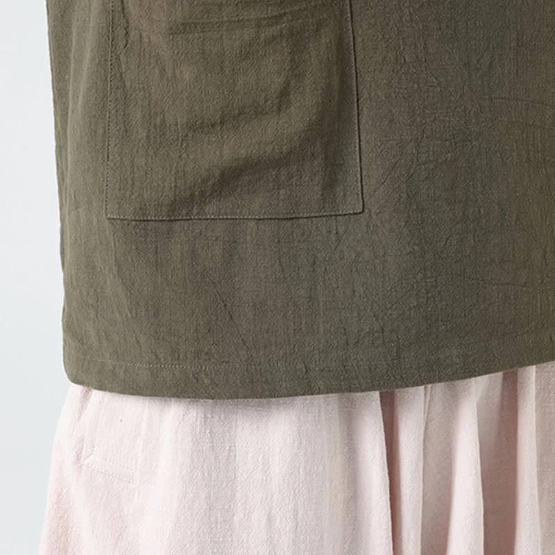 Buddha Stones Casual Half Frog-Button Design Stand Collar Tang Suit Men's Half Sleeve Cotton Shirt With Pocket