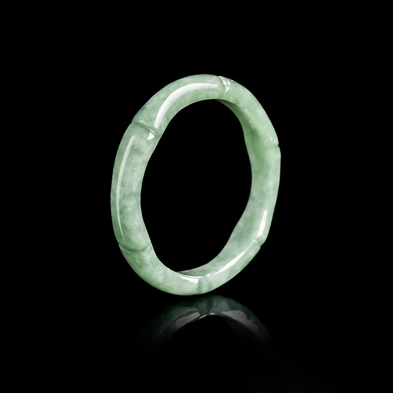 Buddha Stones Natural Bamboo Design Jade Abundance Ring
