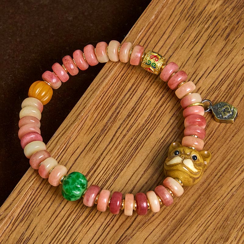 Buddha Stones Natural Tibetan Camel Bone Purple Blood Beads Pug Luck Bracelet