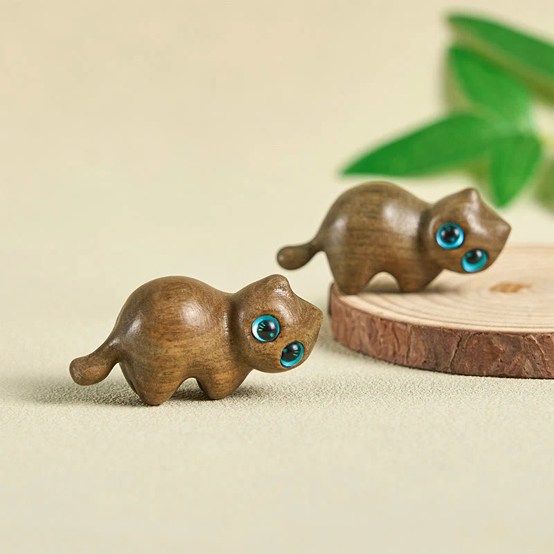 Buddha Stones Mini Cute Stretching Cat Carved Soothing Desk Decoration