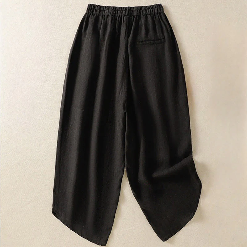 Buddha Stones Casual Plain Drawstring Design Women's Cotton 7-8 Length Pants With Pockets