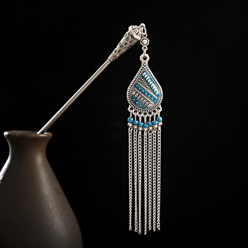 Buddha Stones Water Drop Lily of the Valley Flowers Tassels Confidence Hairpin