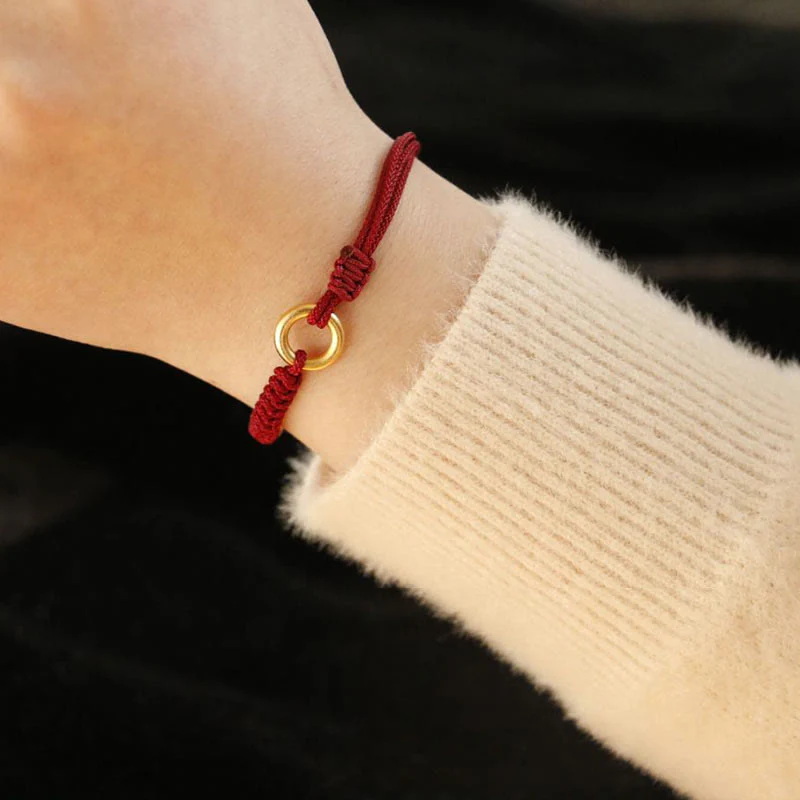 Buddha Stones Alloy Peace Buckle Luck Red String Bracelet