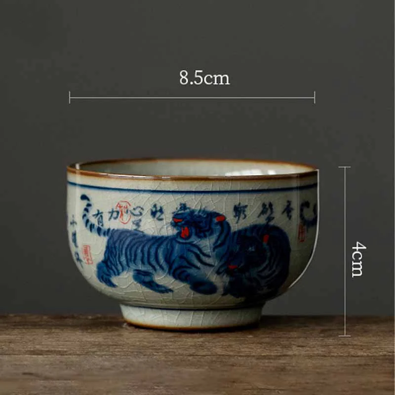 Buddha Stones Jingdezhen Hand Painted Cute Tiger Ceramic Teacup Kung Fu Tea Cup Bowl 140ml