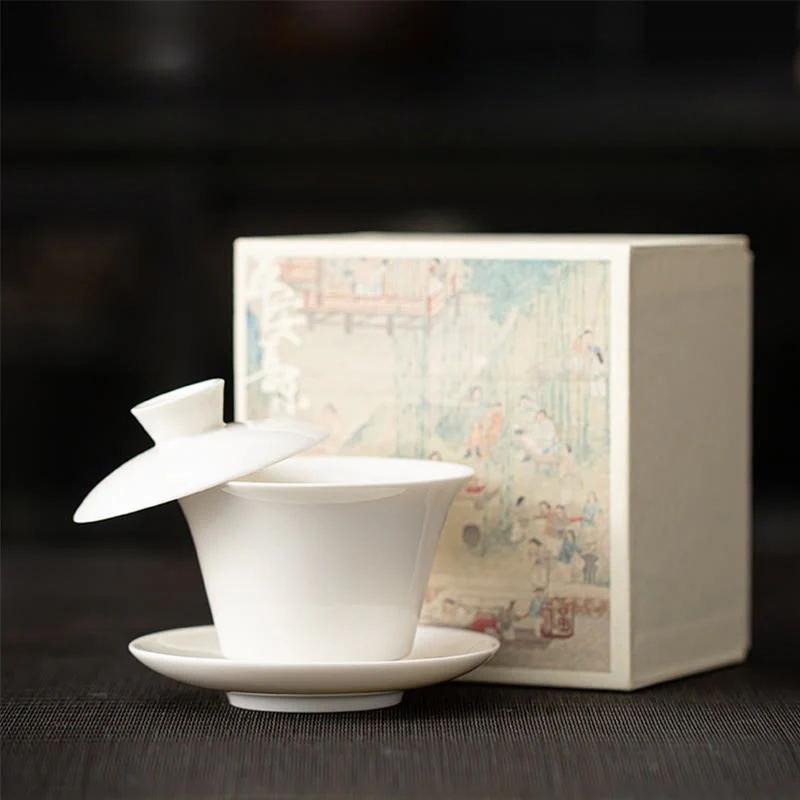 Buddha Stones Thangka Dragon Buddhas Dunhuang Ceramic Gaiwan Sancai Kung Fu Tea Cup And Saucer With Lid Gift Box 180ml