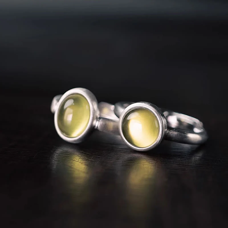 Buddha Stones Natural 925 Sterling Silver Prehnite Citrine Adjustable Happiness Ring