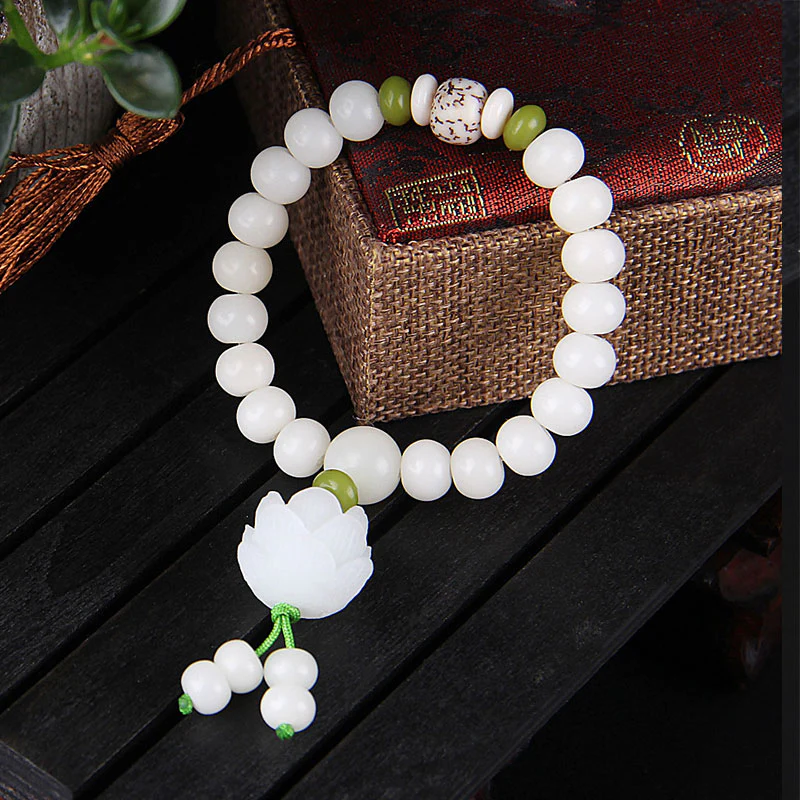 Buddha Stones Lotus Natural White Bodhi Seed Luck Bracelet