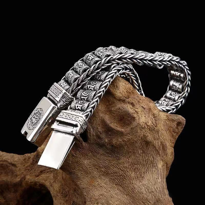 Buddha Stones Tibetan Copper Buckle Om Mani Padme Hum Peace Metal Bracelet