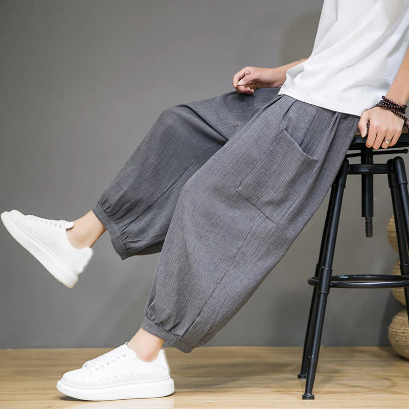 Buddha Stones Casual 7-8 Length Cropped Men's Harem Pants With Side Pockets