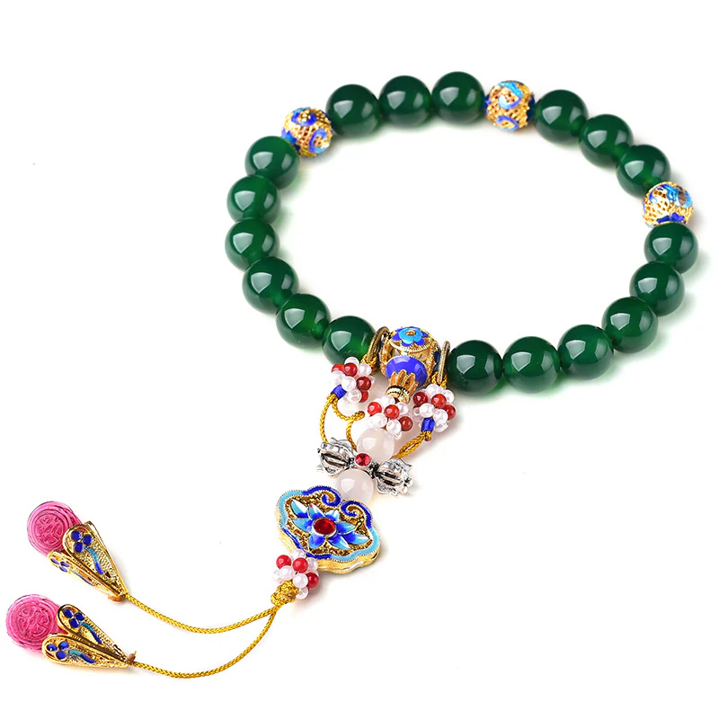 Buddha Stones Natural Green Agate Wrist Mala Success Charm Pocket Mala Car Decoration