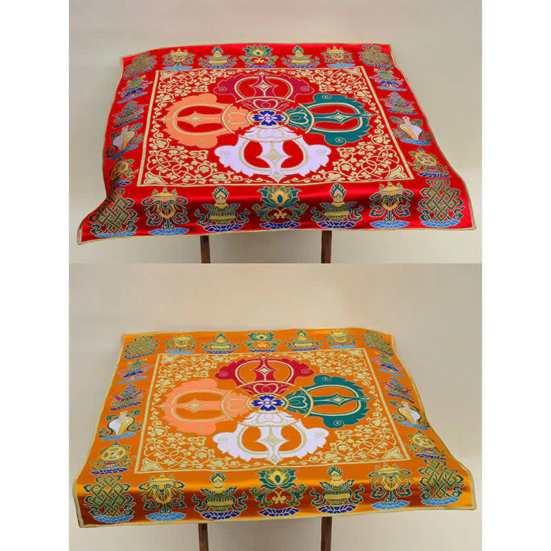 Buddha Stones Flower Endless Knot Prayer Altar Mat Healing Meditation 8 Auspicious Symbols Mat Table Runner