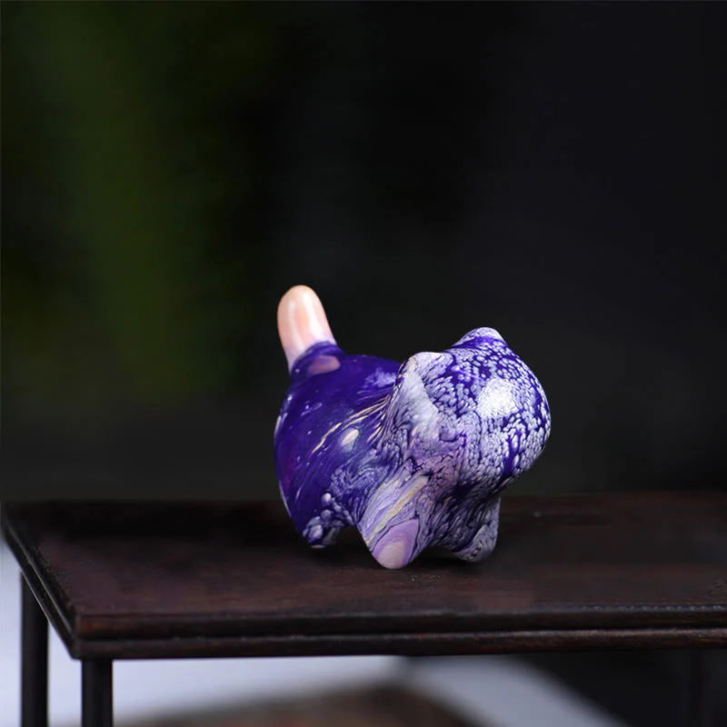 Buddha Stones Mini Lovely Cat Ebony Wood Lacquer Craft Peace Decoration