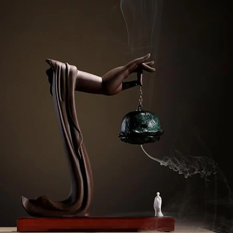 Buddha Stones Tibetan Lotus Blessing Ceramic Incense Burner Decoration