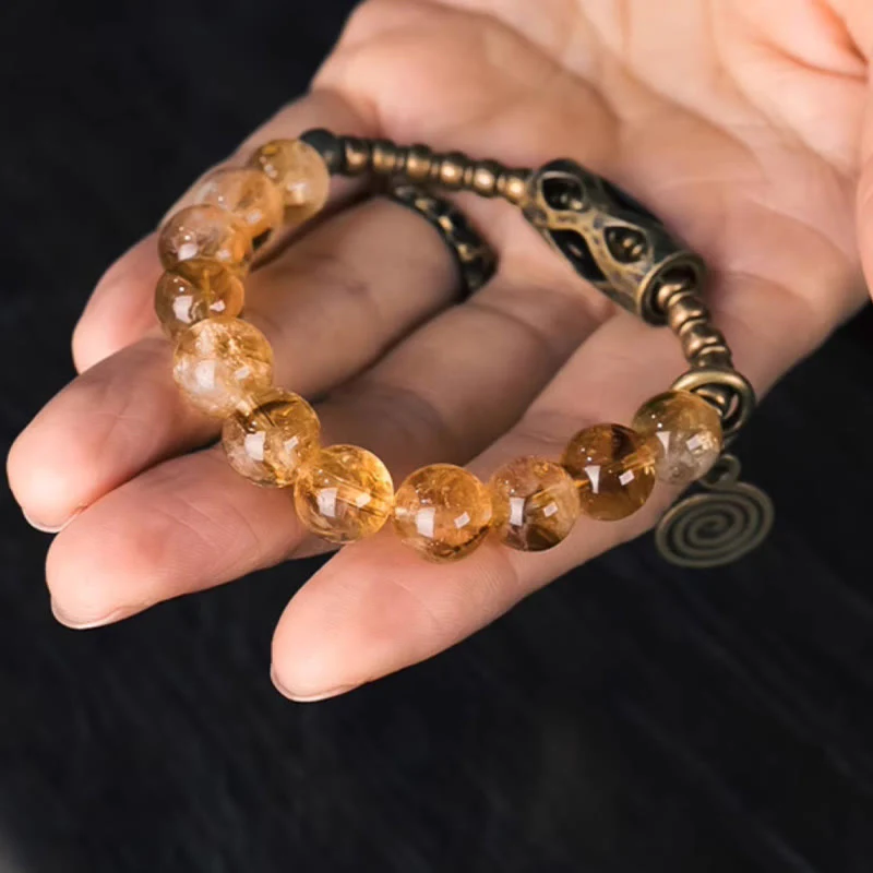 Buddha Stones Daily Retro 10mm Citrine Beads Protection Bracelet