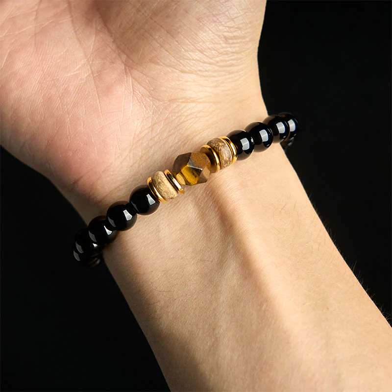 Buddha Stones Black Obsidian Beads Sectional Tiger Eye Stone Purification Bracelet