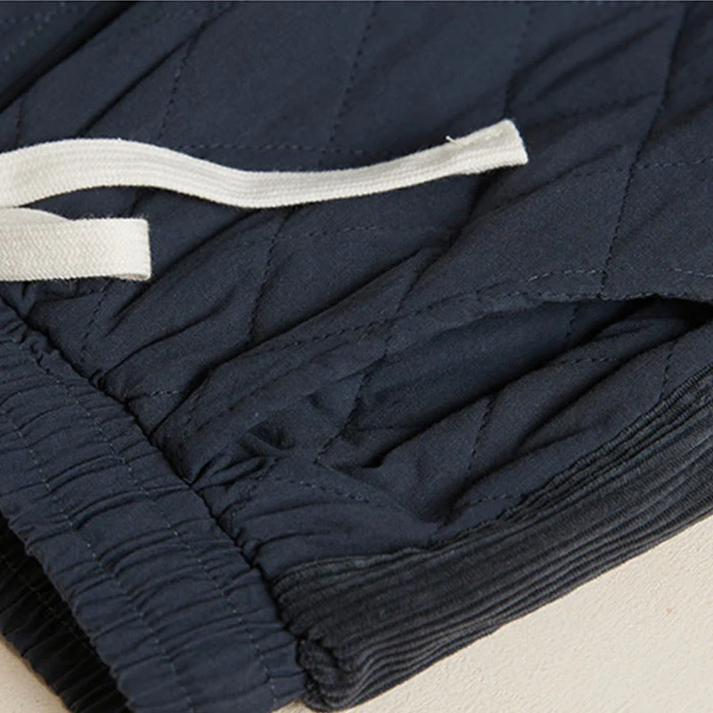 Buddha Stones Diamond Quilted Design Thermal Fleece-Lined Women's Harem Cotton Pants With Pockets