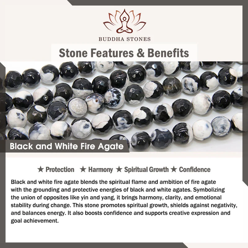 Buddha Stones Black and White Cat Fire Agate Confidence Bracelet