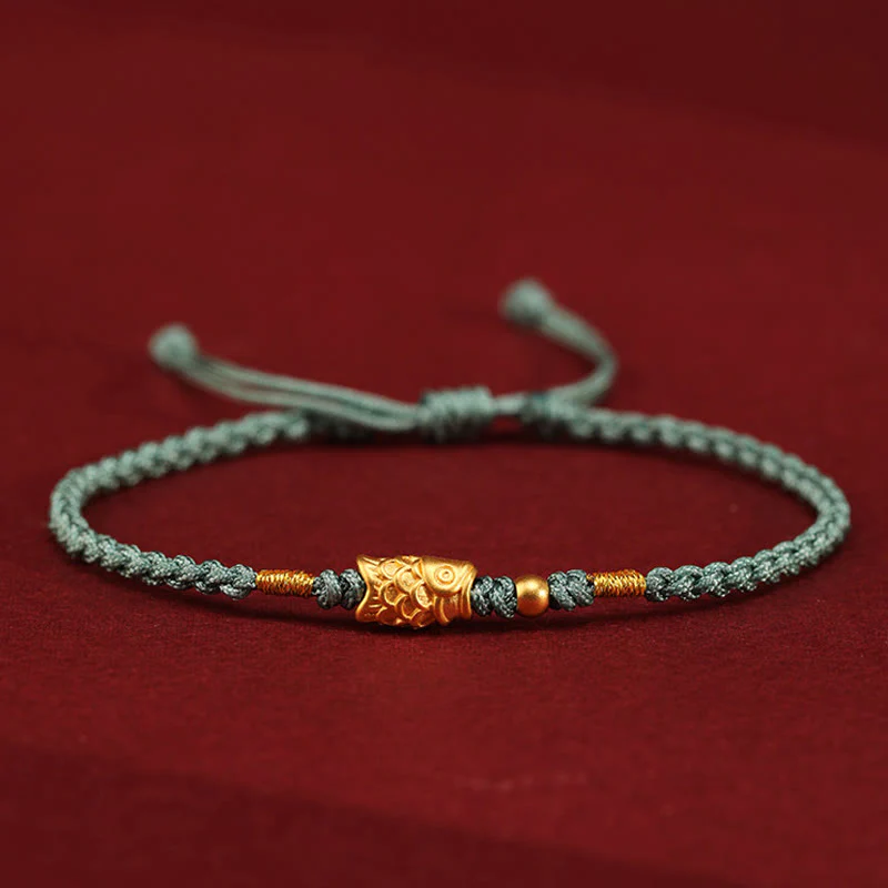 Buddha Stones 999 Gold Luck Protection Koi Fish Handmade Braided String Bracelet