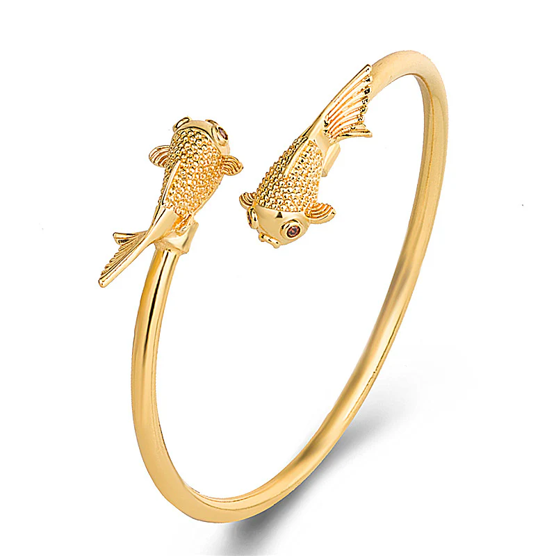Buddha Stones Double Koi Fish Copper Prosperity Wealth Bracelet