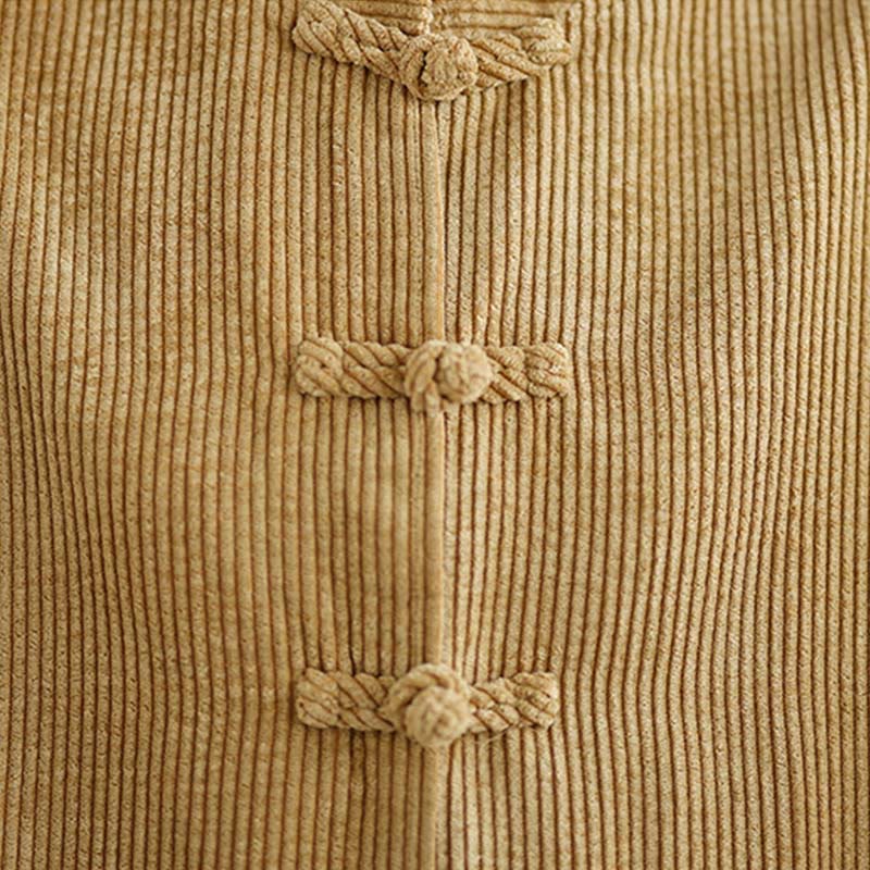 Buddha Stones Frog-button Stand Collar Women's Cotton Linen Corduroy Jacket