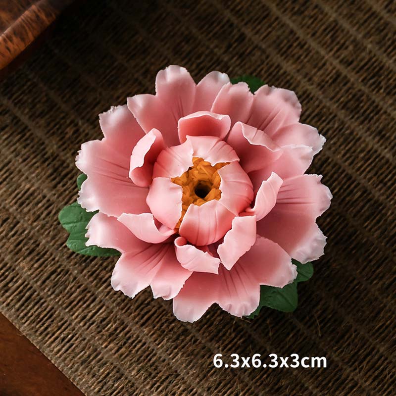 Buddha Stones Tibetan Lotus Blessing Ceramic Stick Incense Burner Decoration