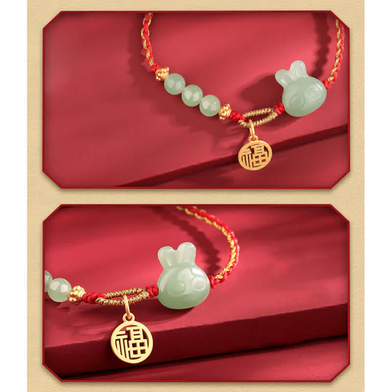 Buddha Stones 925 Sterling Silver Year of the Rabbit Hetian Jade Happiness Luck Red String Bracelet