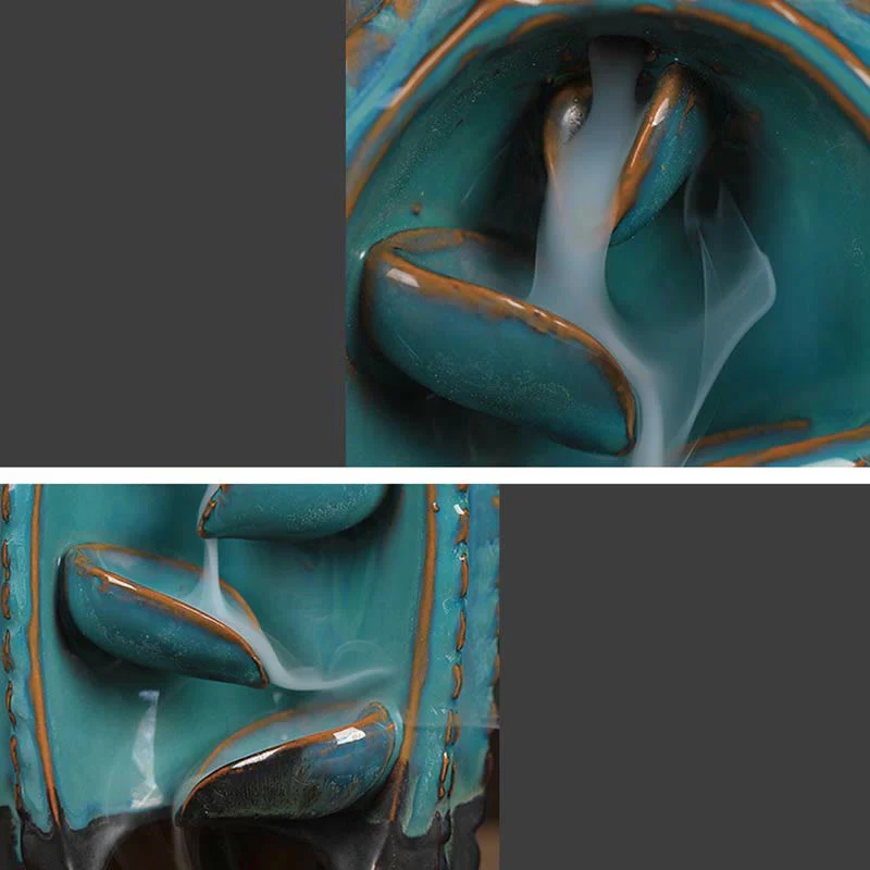 Buddha Stones Cactus Ceramic Healing Backflow Smoke Fountain Incense Burner