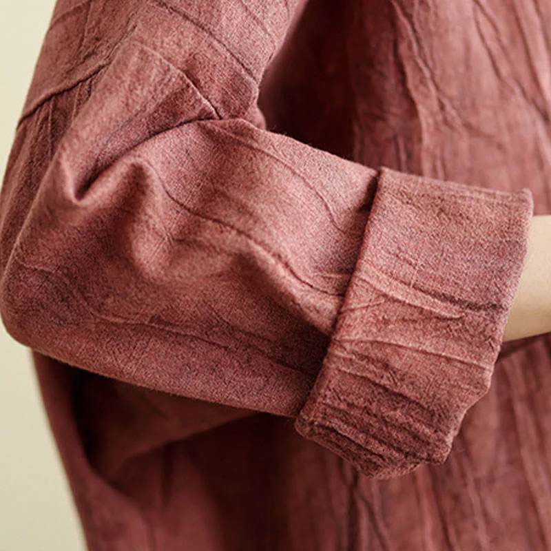 Buddha Stones Plain Long Sleeve Women's Cotton Linen Jacket With Pockets