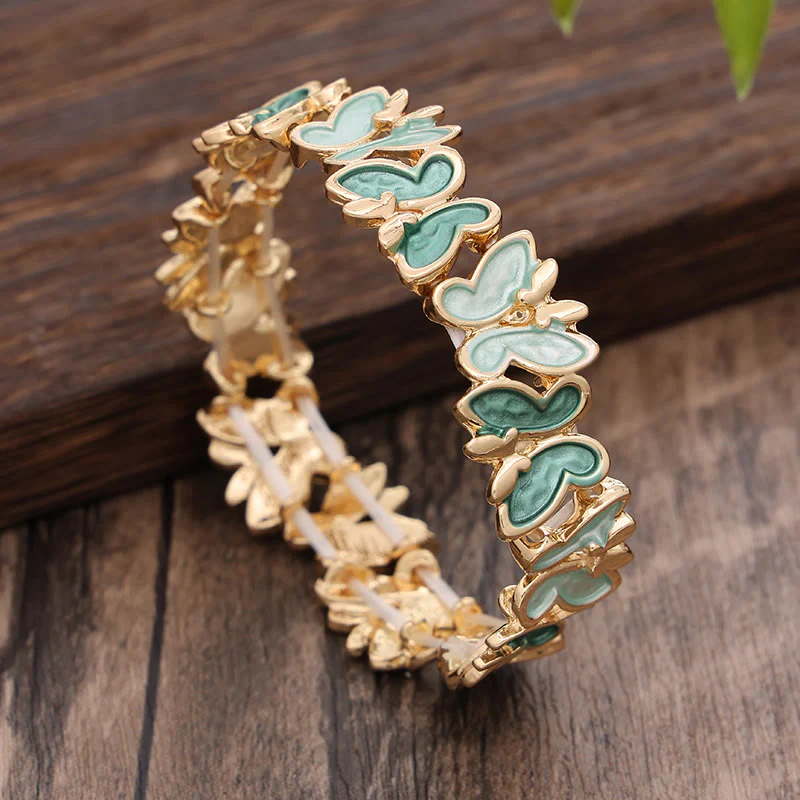 Buddha Stones Colorful Butterfly Freedom Alloy Elastic Bracelet Bangle