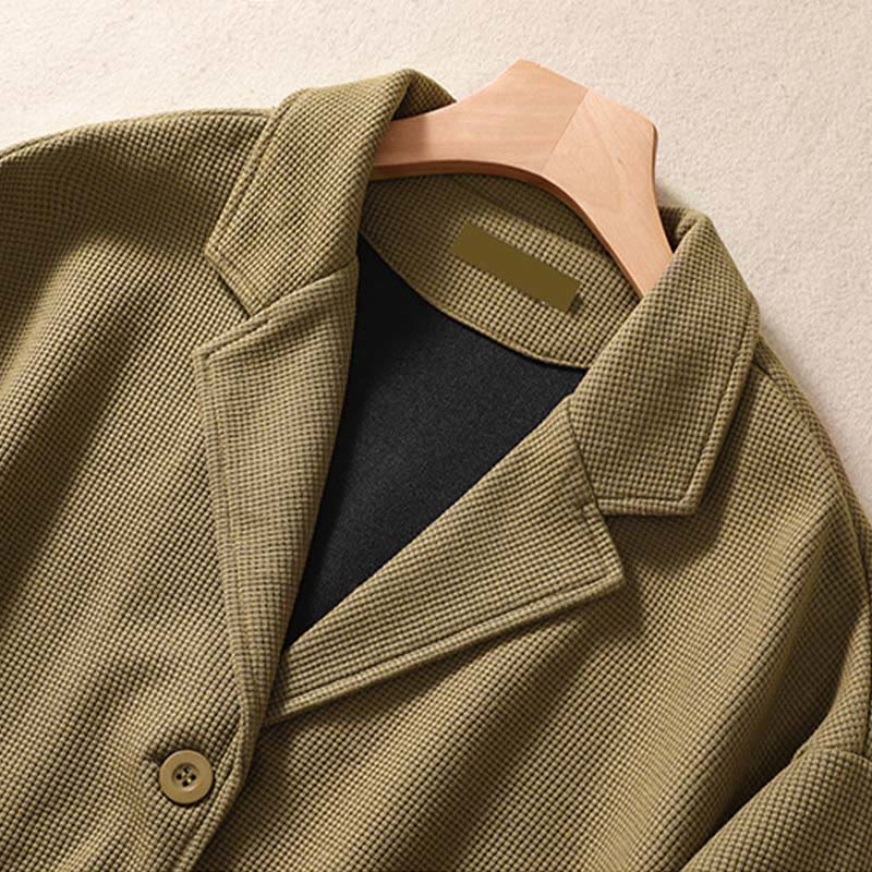 Buddha Stones Plain Lapel Women's Cotton Jacket With Pockets