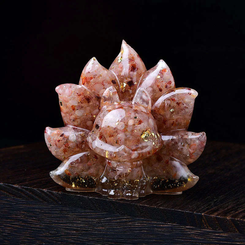 Buddha Stones Small Various Stone Pink Crystal Citrine Amethyst Nine Tailed Fox Warmth Home Decoration