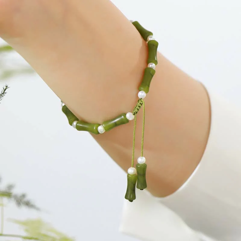Buddha Stones Natural Peridot Bamboo Pattern Love Peace Bracelet